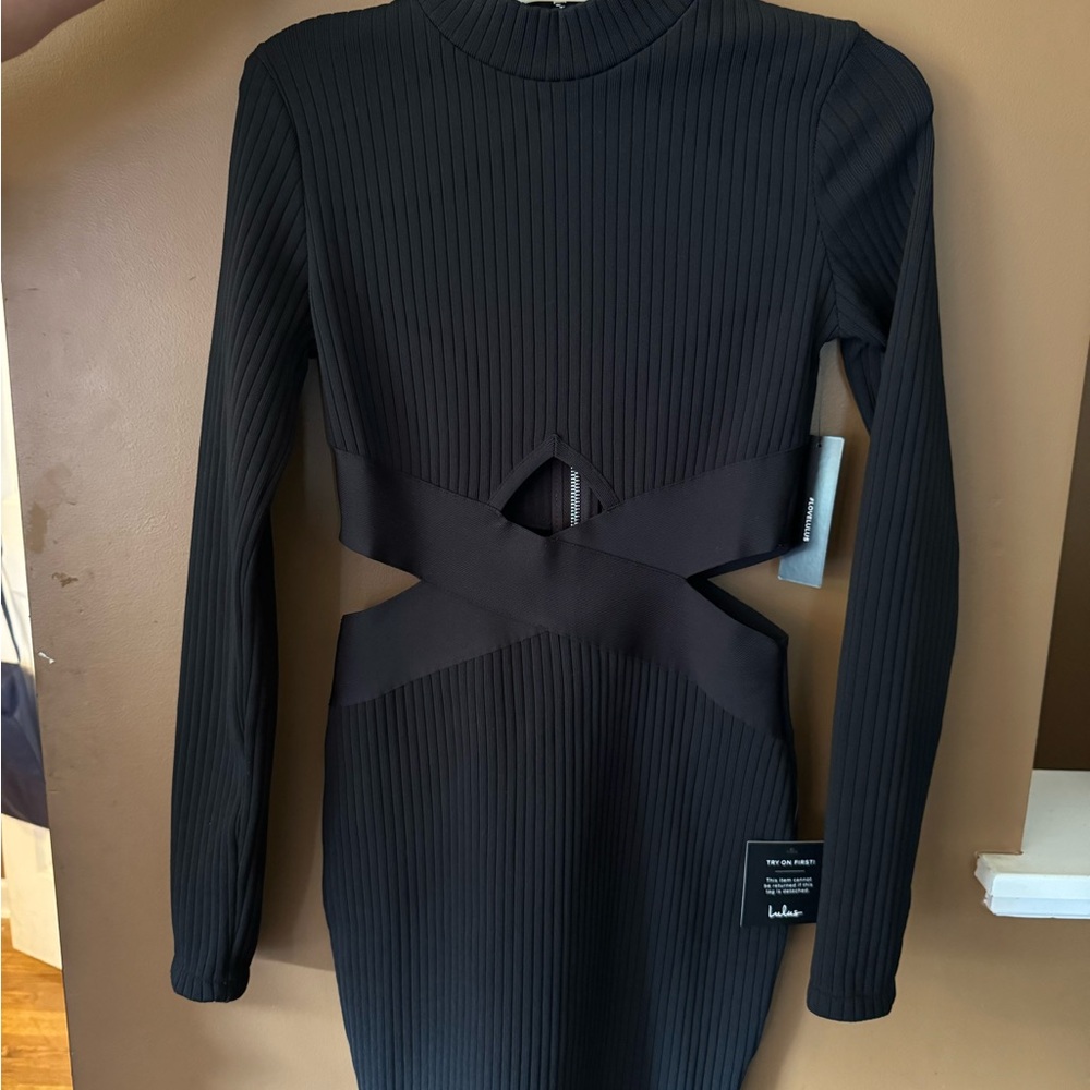 Lulu's Black Long Sleeve Cut-Out Dress